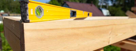 Wooden structure with yellow spirit level