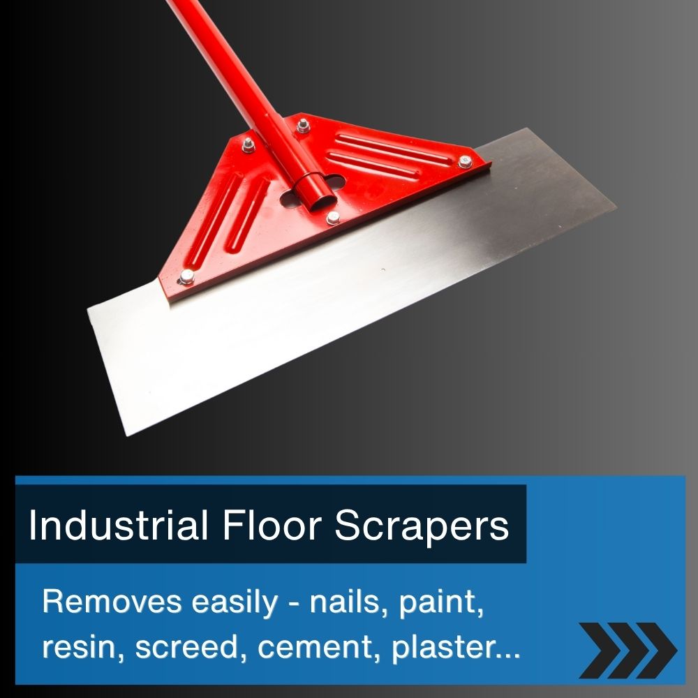 Red metal floor scraping tool with steel blade