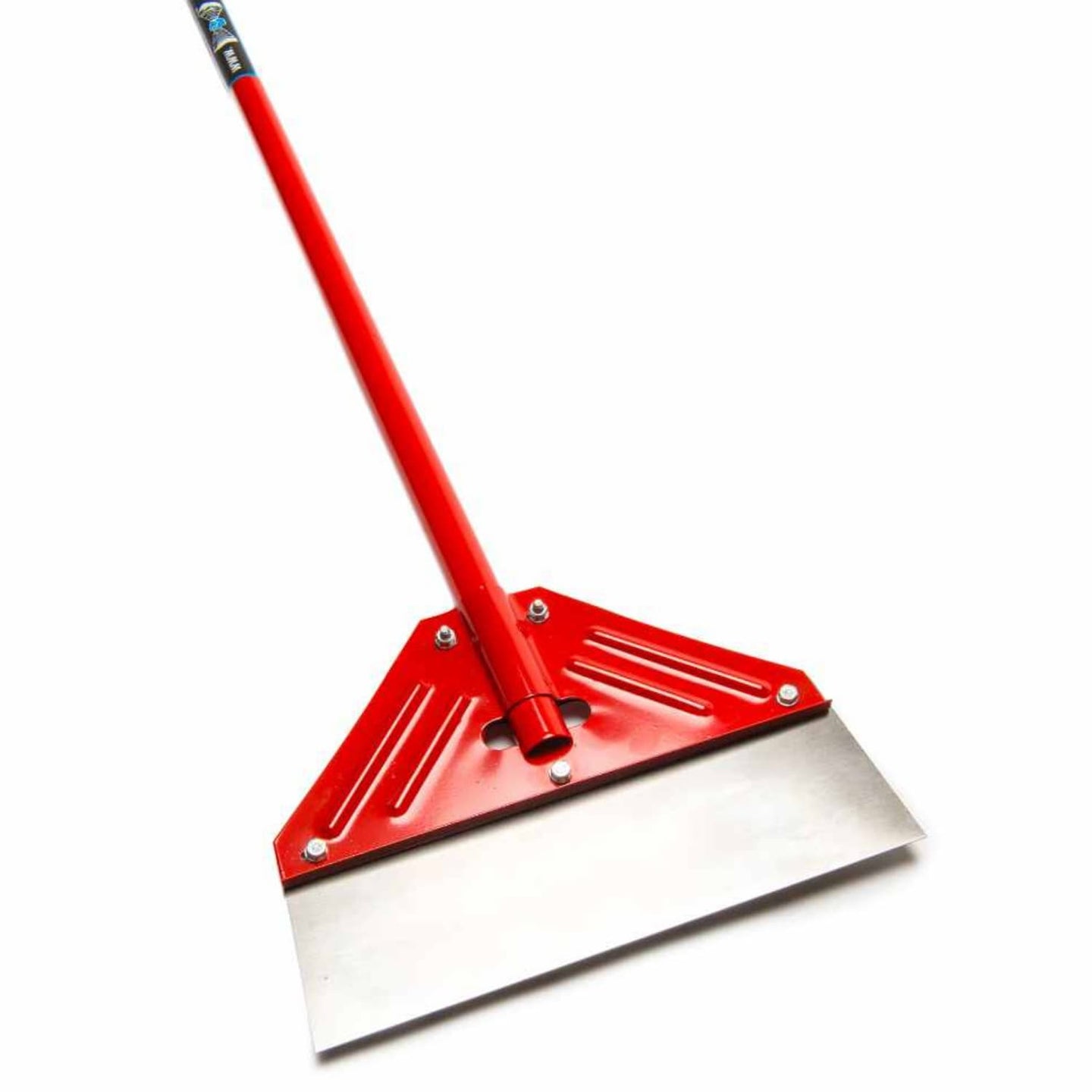 Red floor scraper with a white background