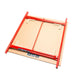 Folded red metal plastering stand and brown plastering table top