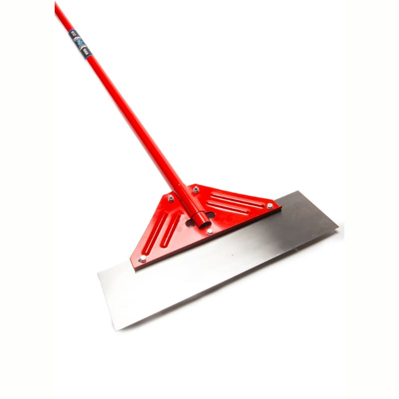 Red metal floor scraper on a white background