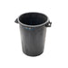 Black trash bin with a visible brand label on a white background