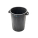 Black trash bin with a visible brand label on a white background