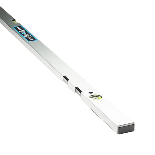 Long metal spirit level with bubble vial
