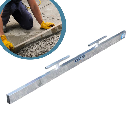 Concrete trowel with inset showing person using it on concrete.