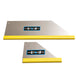 Set of 2 stainless steel plasterers joint rule tool with protective yellow capping on the edge.