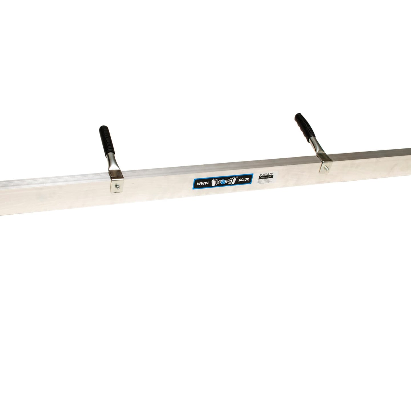 Metal rod with two black hooks on a white background