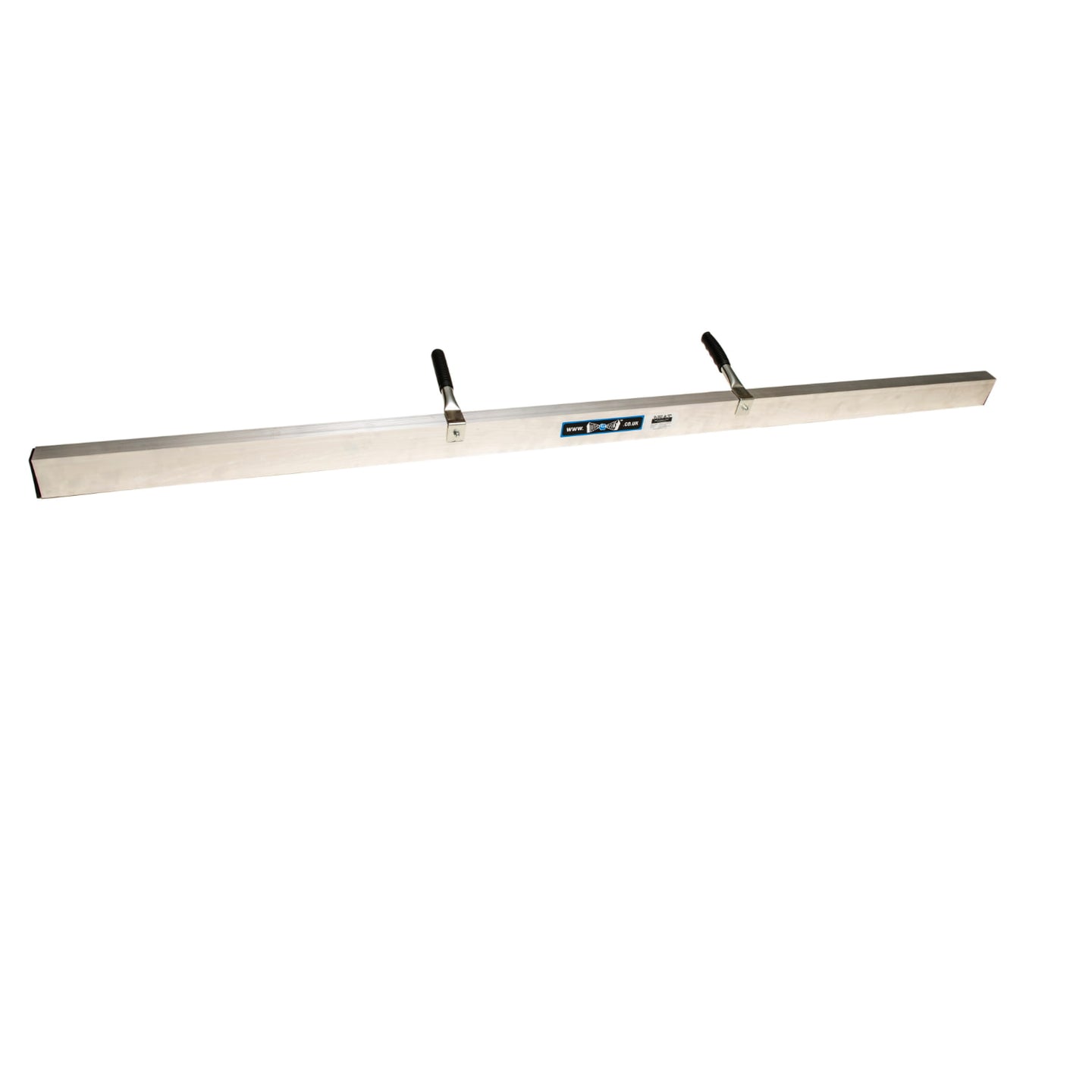 Long metal tool with handles on a white background