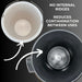 Comparison of a white container with no internal ridges and a black container with internal ridges, highlighting the design feature.