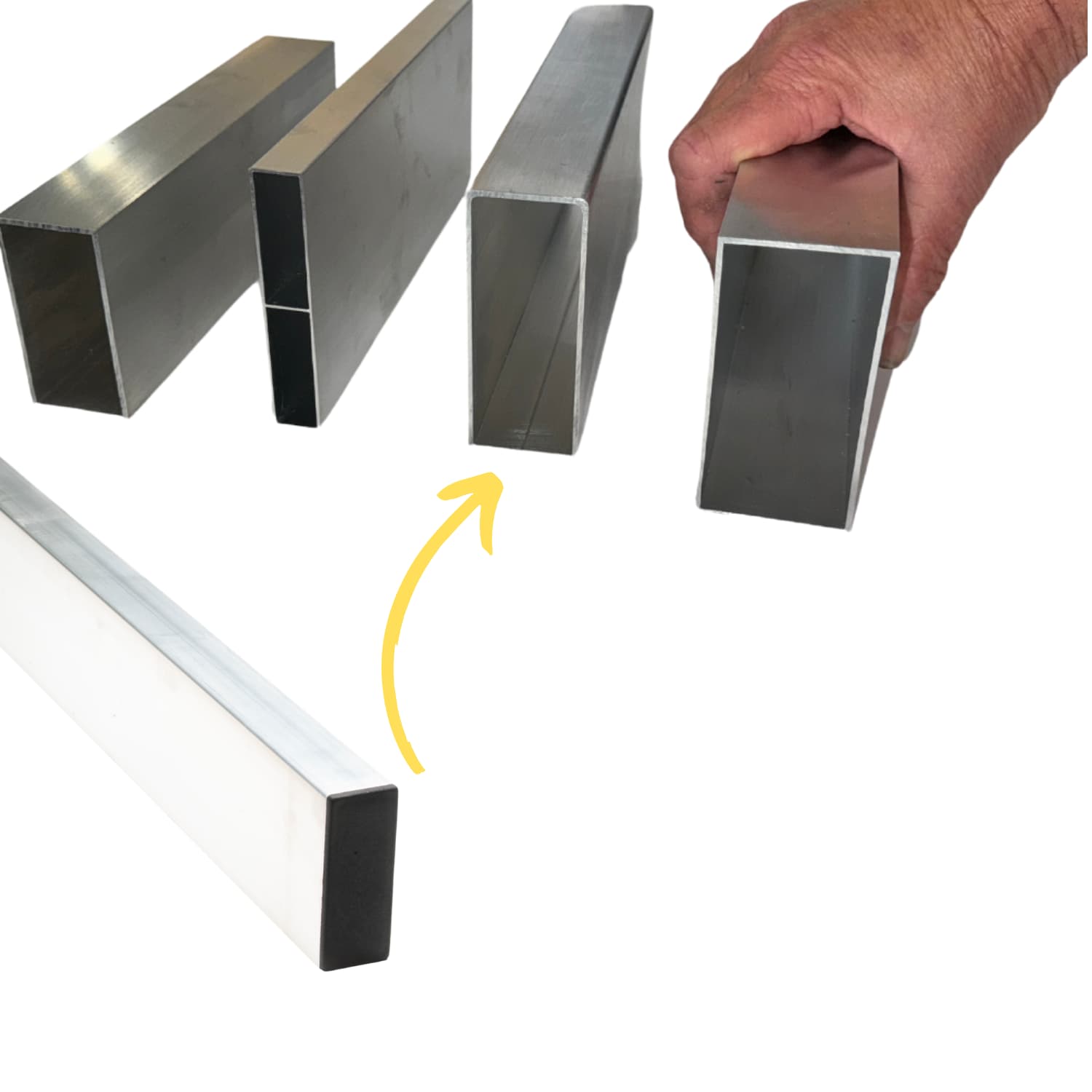 Straight edge sections with a hand and animated arrow