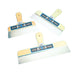 Three putty knives with wooden handles on a white background