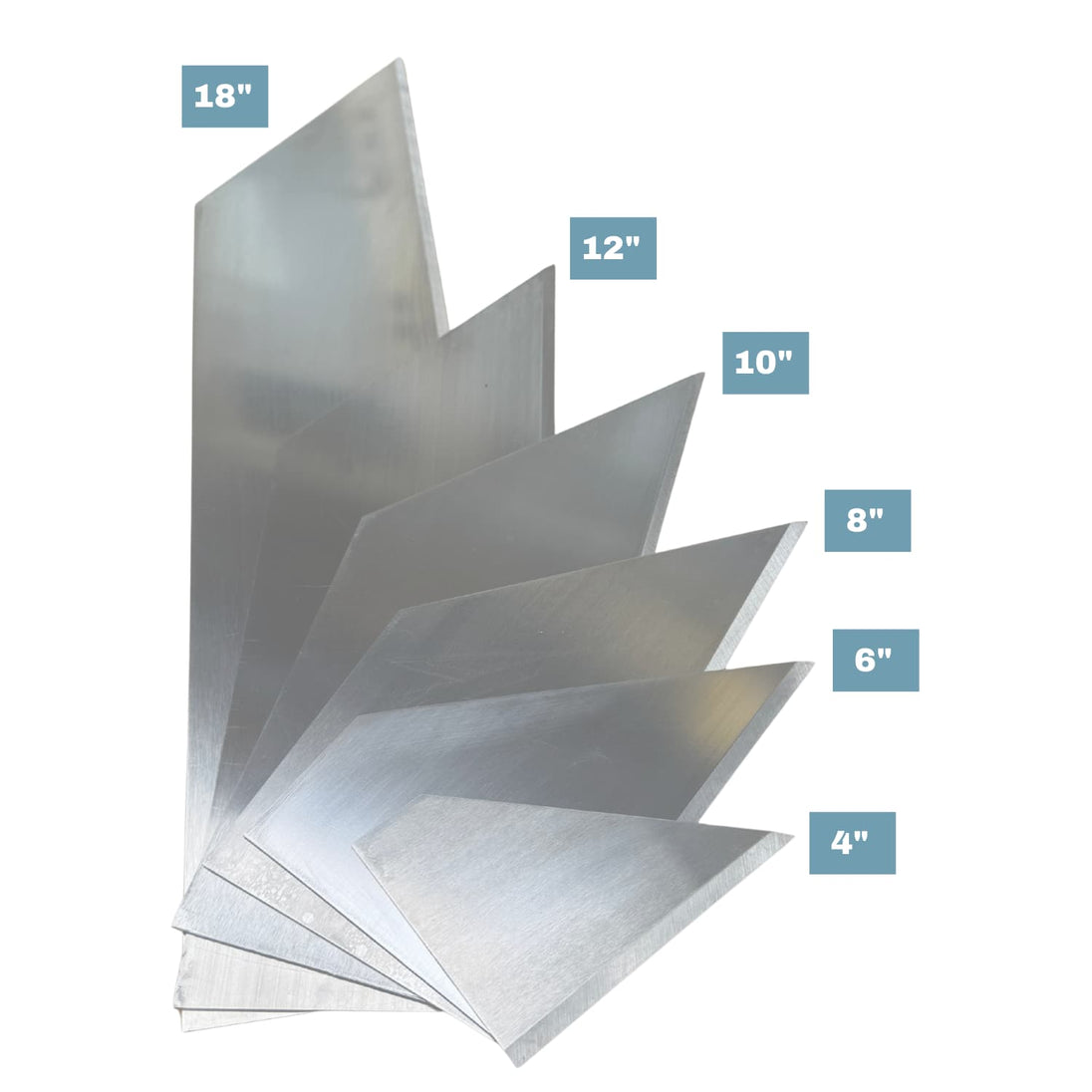 6 different carbon steel joint rules with size labels