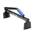 Black metal tool with blue handle on a white background