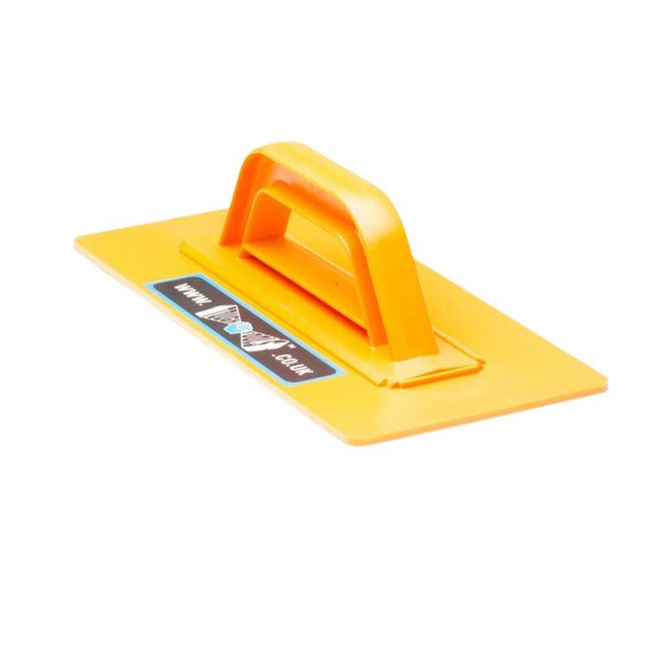 Yellow trowel with a handle on a white background