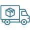 Icon of a delivery truck with a box, representing logistics or shipping.