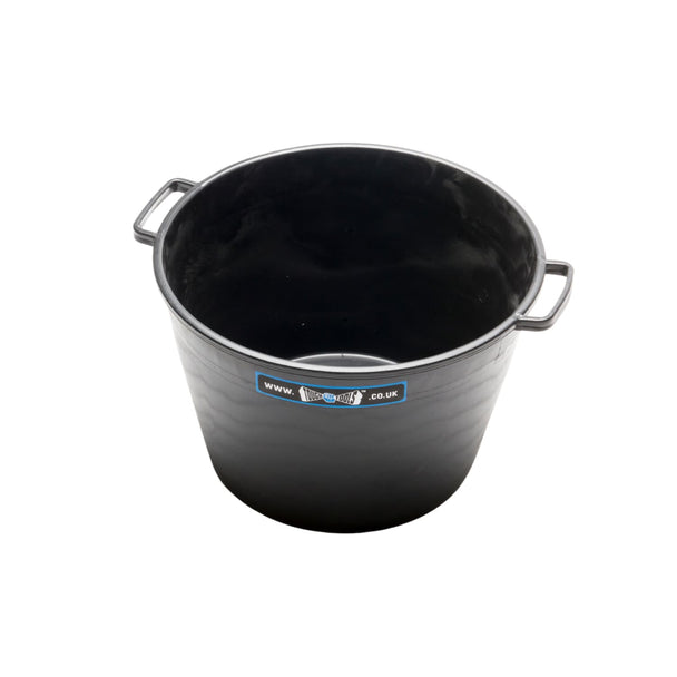 Black bucket with handles on a white background