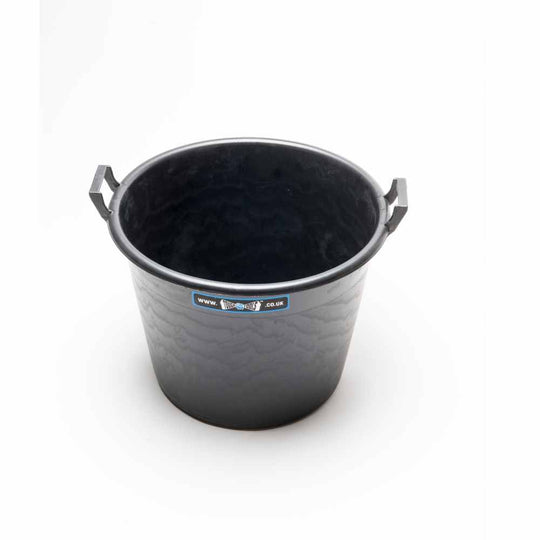 black builders mixing bucket with two handles.