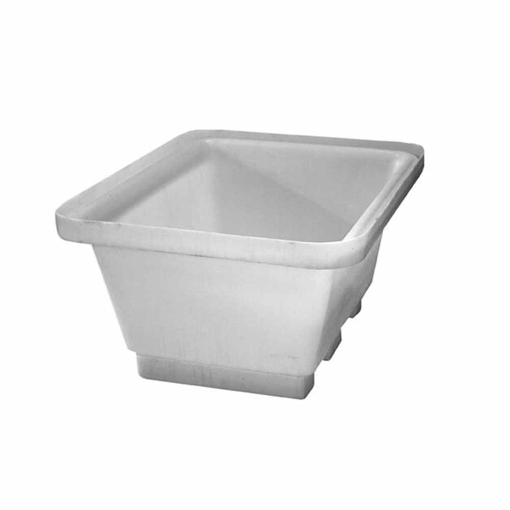 Large white plastic tub that holds 250 litres of mortar or plaster . The tub is shaped to allow lifting via forktruck