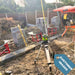 Building site showing the red mortar stands