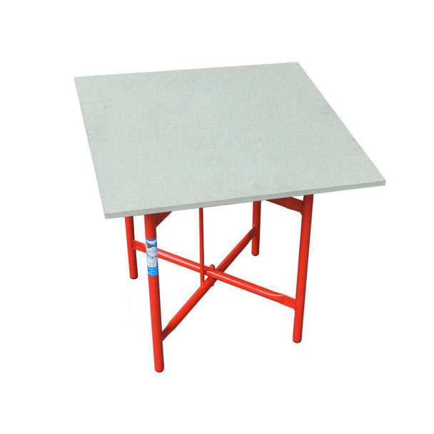 Red metal plasterers stand and wooden top