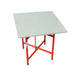 Red metal plasterers stand and wooden top