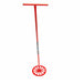 Red metal mixing wheel with long tall handle