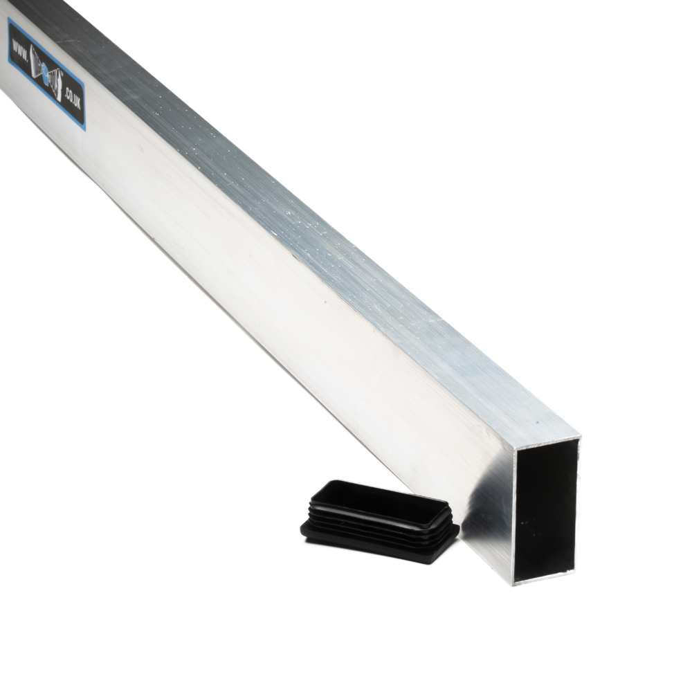 Rectangular steel section with black rubber insert in each end. Used for leveling plaster and floor screed.
