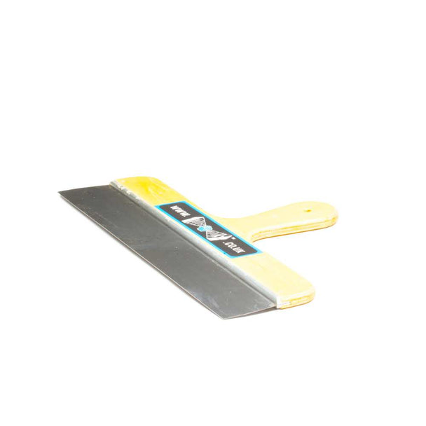 Steel spatula with wooden handle for us in building and plastering works.