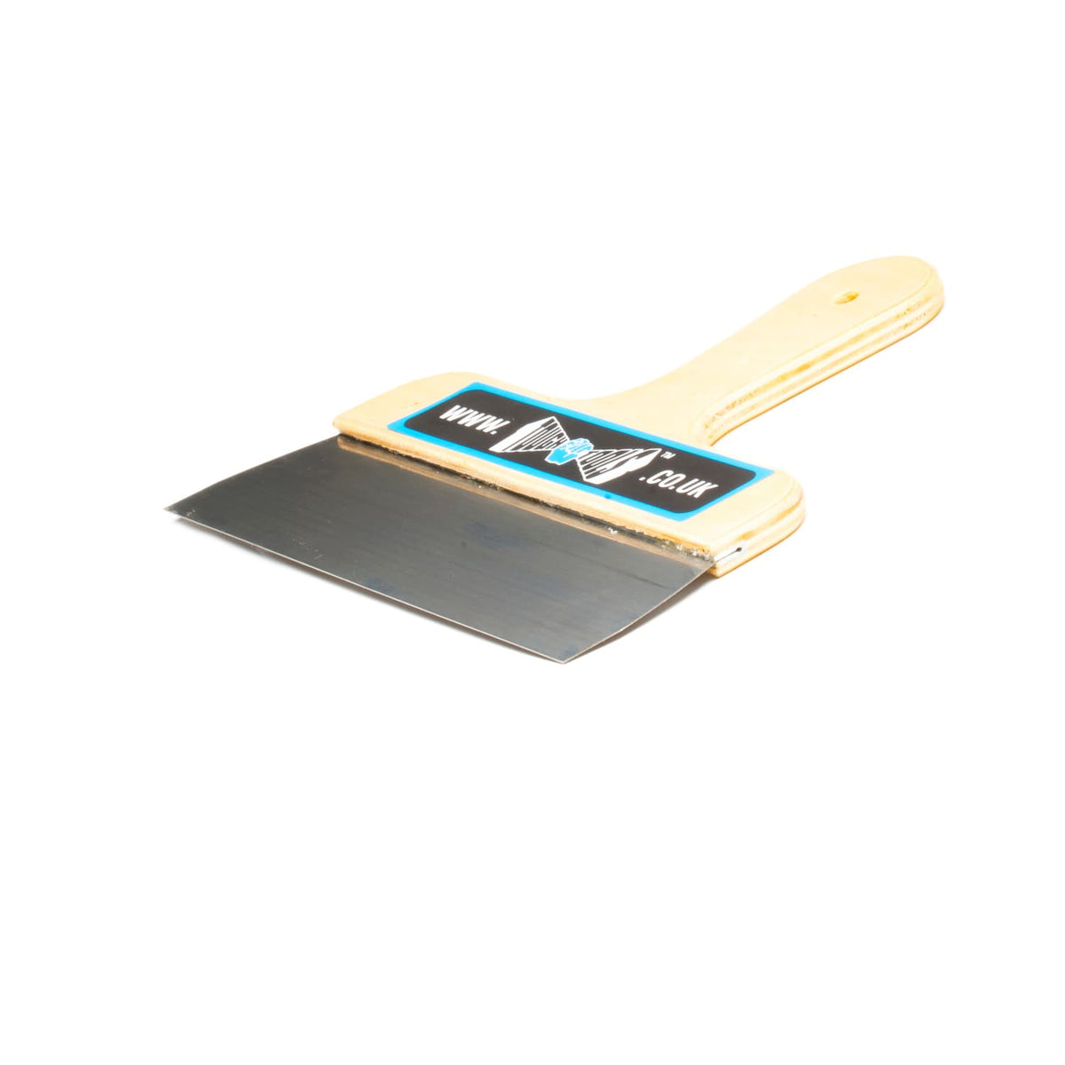Metal spatula with wooden handle on a white background