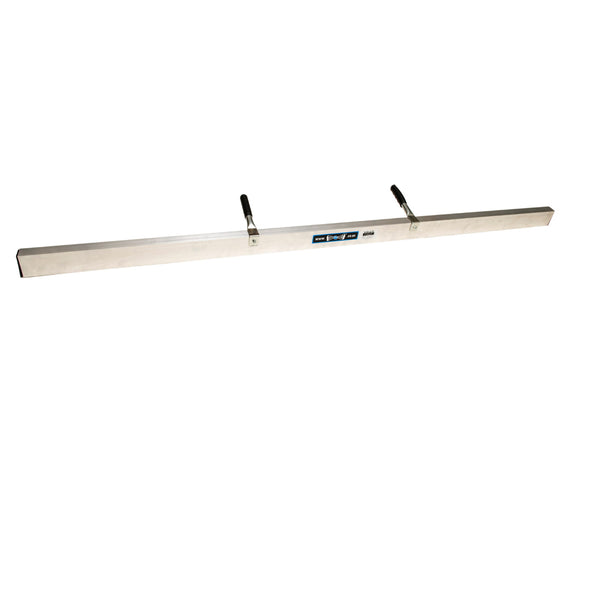 Long metal tool with handles on a white background