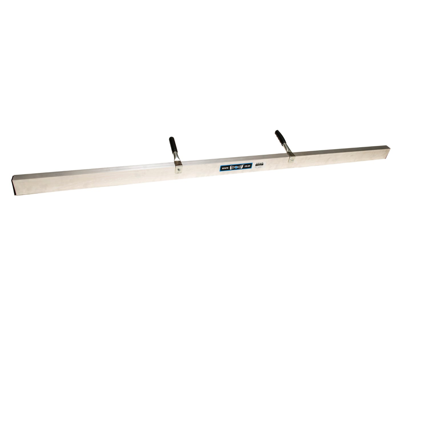 Long metal tool with handles on a white background