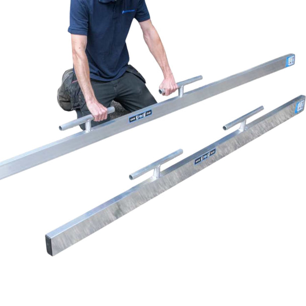 Person using a long metal tool on a white background
