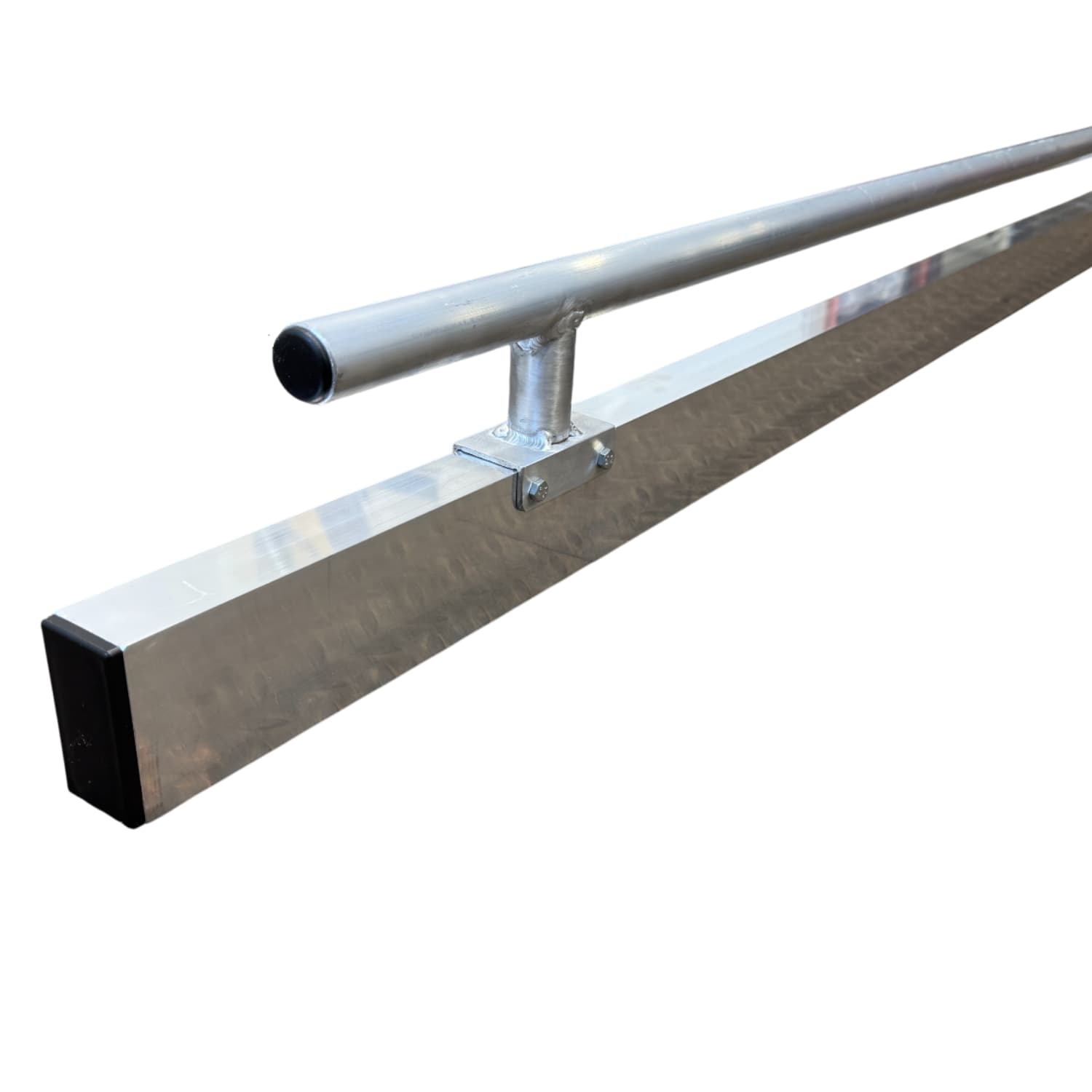 Metal rectangle section with tubular handrail on top. 