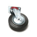 Single caster wheel with a black rubber tire and metal axle on a white background