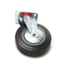 Single caster wheel with a black rubber tire and metal axle on a white background