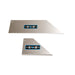 Two metal scraper blades with brand labels on a white background